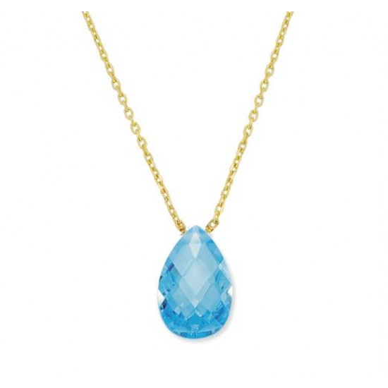14 Ayar Altın Quartz Mavi Taşlı Kolye KLY107