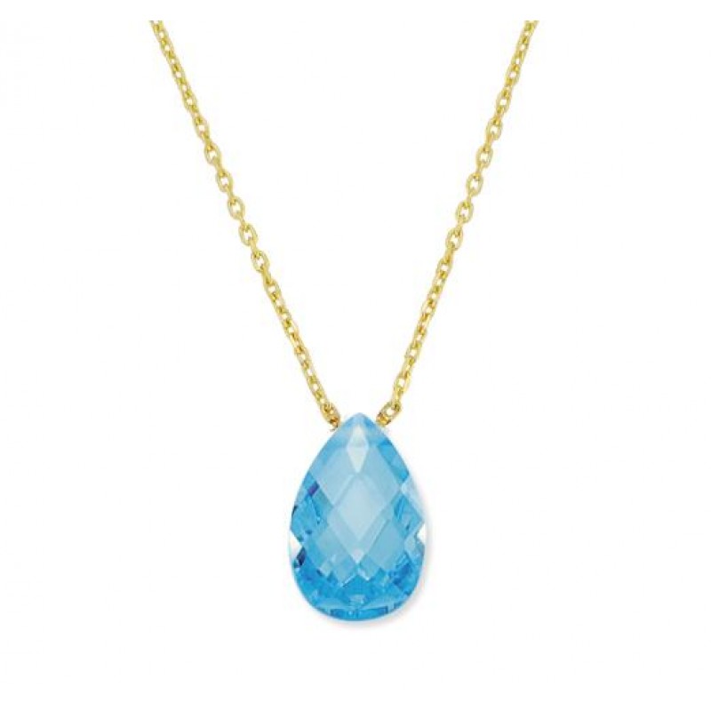 14 Ayar Altın Quartz Mavi Taşlı Kolye KLY107