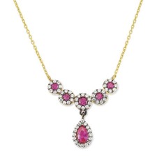 14 Ayar Altın Pembe Taşlı Kolye KLY334