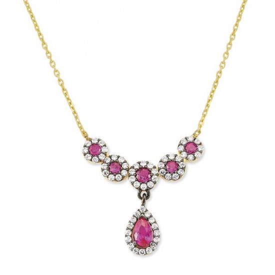 14 Ayar Altın Pembe Taşlı Kolye KLY334