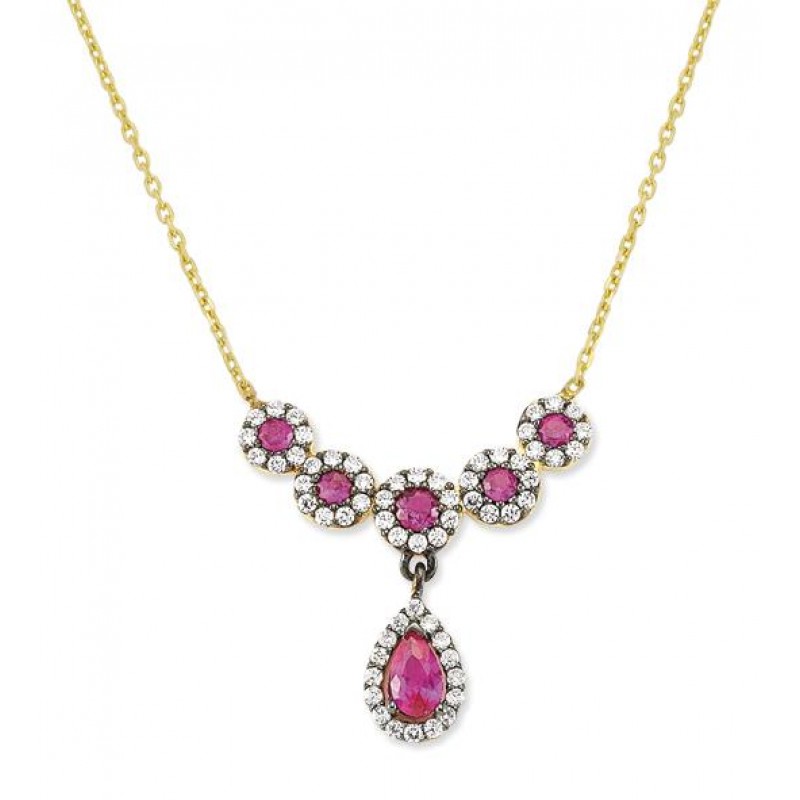 14 Ayar Altın Pembe Taşlı Kolye KLY334
