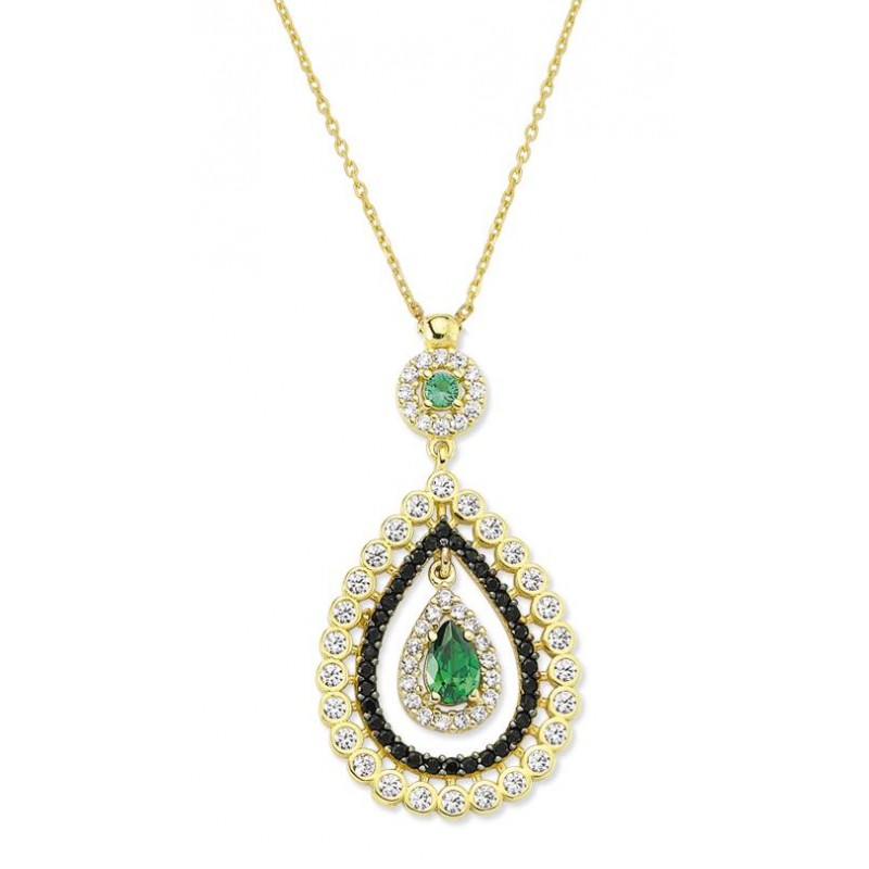 14 Ayar Altın Yeşil Damla Taş Kolye KLY324