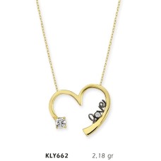14 Ayar Altın Kalpli Love Kolye KLY662