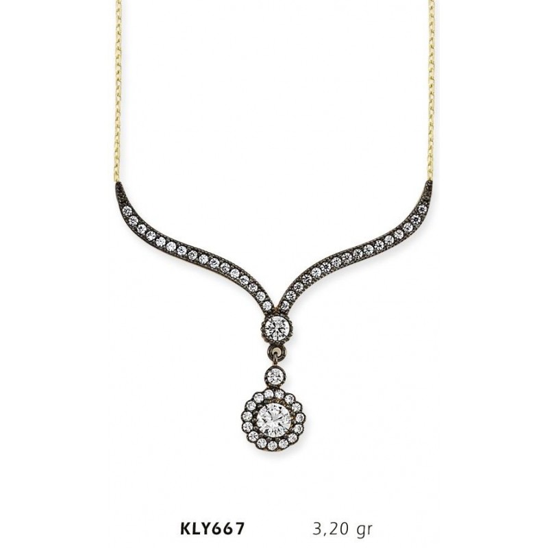 14 Ayar Altın Beyaz Taşlı Otantik Kolye KLY667 14 Ayar Altın Beyaz Taşlı Otantik Kolye KLY667