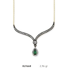 14 Ayar Altın Yeşil Taşlı Otantik Kolye KLY668
