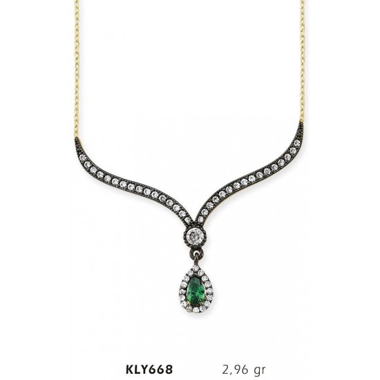 14 Ayar Altın Yeşil Taşlı Otantik Kolye KLY668