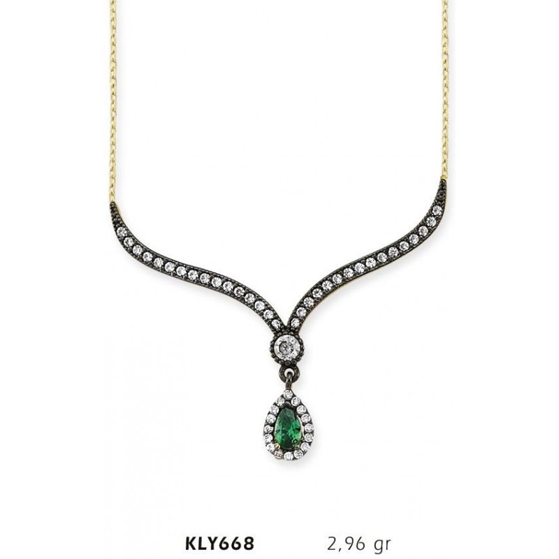 14 Ayar Altın Yeşil Taşlı Otantik Kolye KLY668