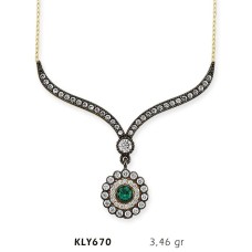 14 Ayar Altın Yeşil Taşlı Otantik Kolye KLY670