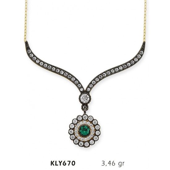 14 Ayar Altın Yeşil Taşlı Otantik Kolye KLY670 14 Ayar Altın Yeşil Taşlı Otantik Kolye KLY670