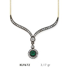 14 Ayar Altın Yeşil Taşlı Otantik Kolye KLY672