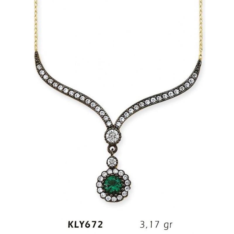 14 Ayar Altın Yeşil Taşlı Otantik Kolye KLY672