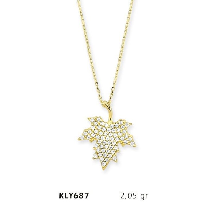 14 Ayar Altın Çınar Yaprağı Kolye KLY687