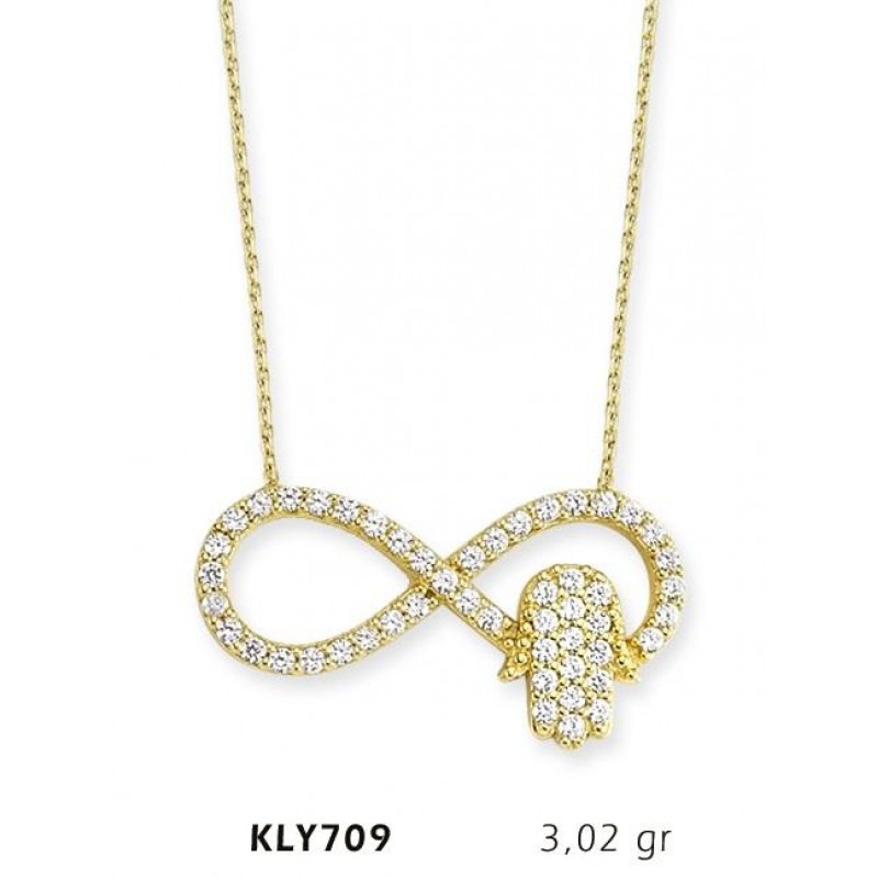 14 Ayar Altın Fatma Eli Sonsuzluk Kolye KLY709 14 Ayar Altın Fatma Eli Sonsuzluk Kolye KLY709