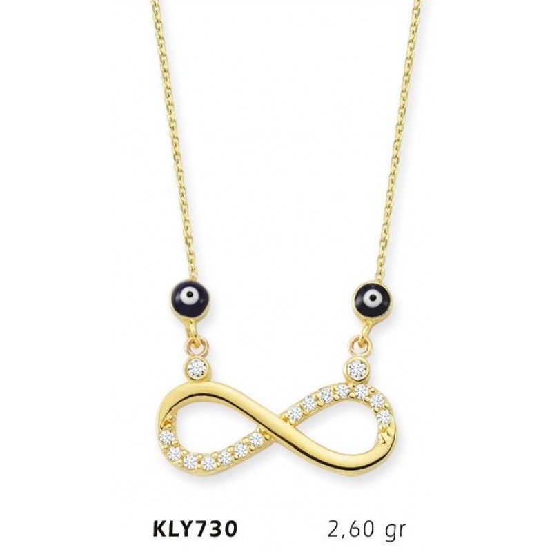 14 Ayar Altın Nazar Boncuklu Sonsuzluk Kolyesi KLY730