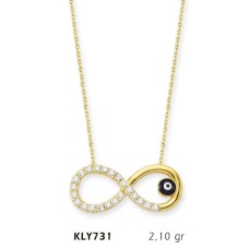14 Ayar Altın Nazar Boncuk Sonsuzluk Kolye KLY731