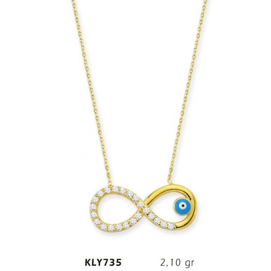 14 Ayar Altın Nazar Boncuklu Sonsuzluk Kolye KLY735 14 Ayar Altın Nazar Boncuklu Sonsuzluk Kolye KLY735
