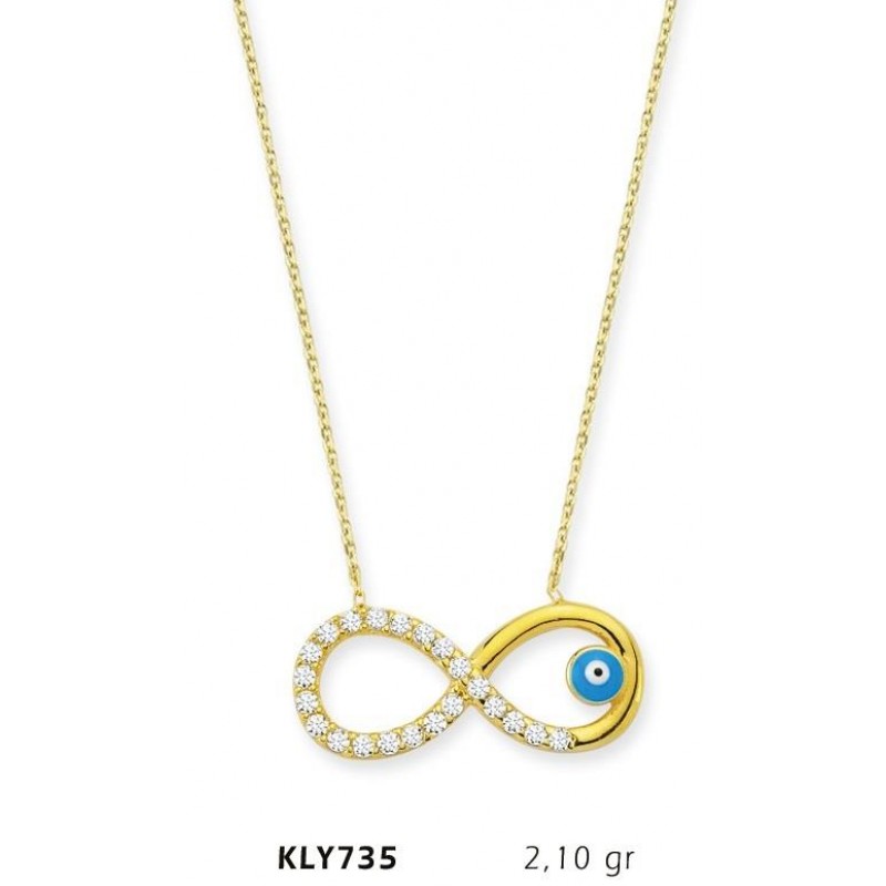 14 Ayar Altın Nazar Boncuklu Sonsuzluk Kolye KLY735
