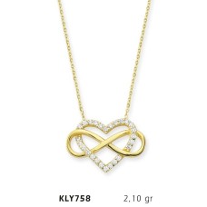 14 Ayar Altın Kalp Sonsuzluk Kolye KLY758