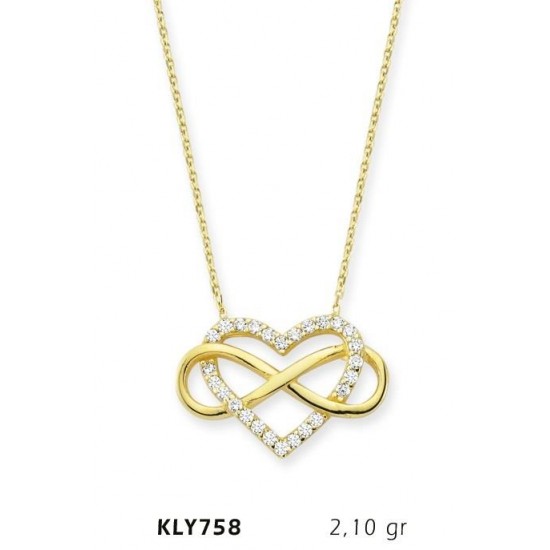 14 Ayar Altın Kalp Sonsuzluk Kolye KLY758
