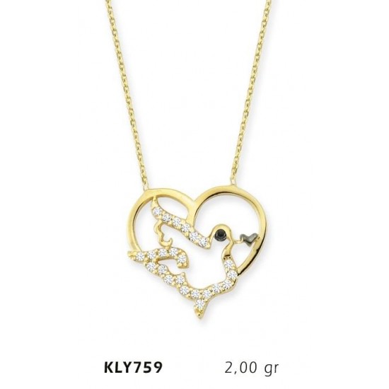 14 Ayar Altın Kalp Kuşu Kolyesi KLY759 14 Ayar Altın Kalp Kuşu Kolyesi KLY759