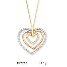 14 Ayar Altın Üç Kalp Kolye KLY760