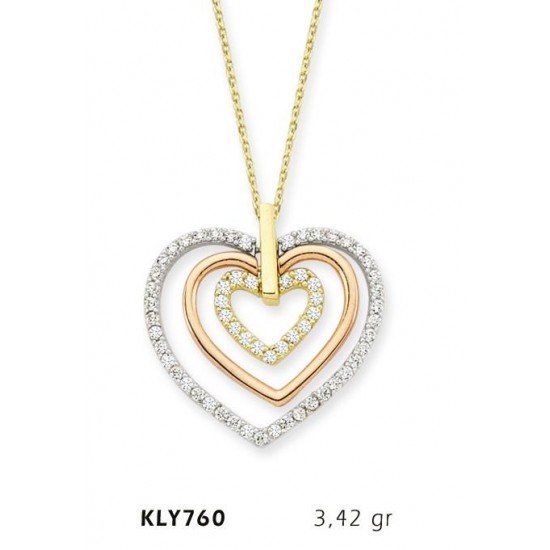 14 Ayar Altın Üç Kalp Kolye KLY760