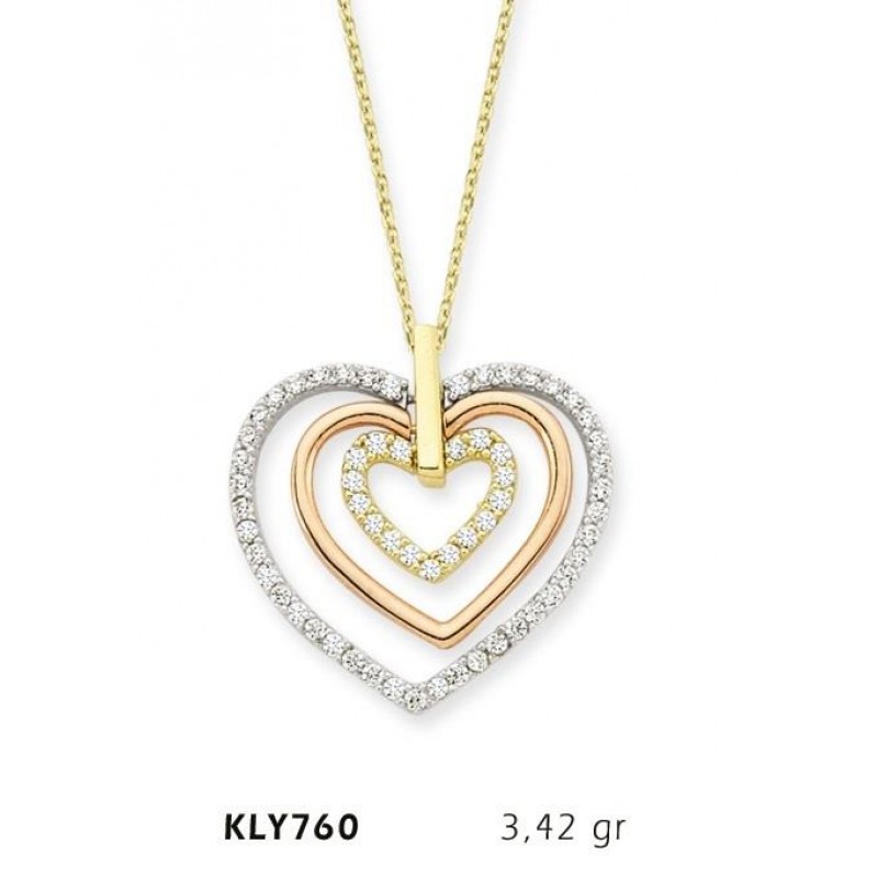 14 Ayar Altın Üç Kalp Kolye KLY760