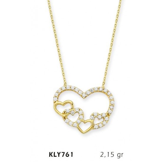 14 Ayar Atın Mini Kalpler Kolyesi KLY761