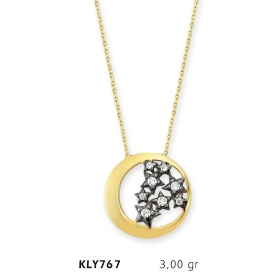 14 Ayar Altın Yıldızlı Çember Kolye KLY767 14 Ayar Altın Yıldızlı Çember Kolye KLY767