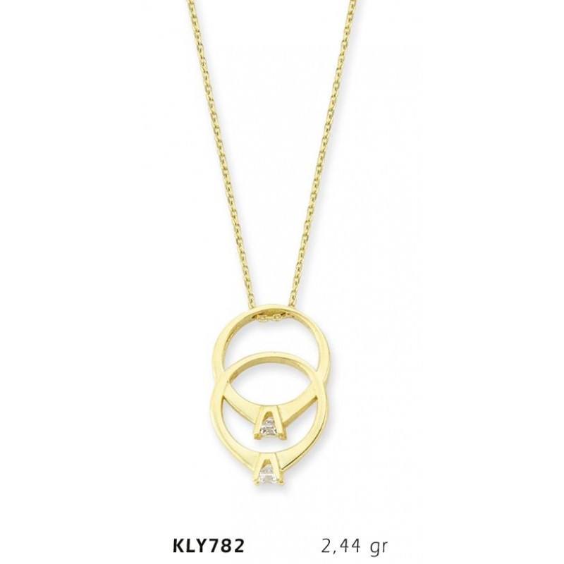 14 Ayar Altın Çift Tektaş Yüzük Kolye KLY782