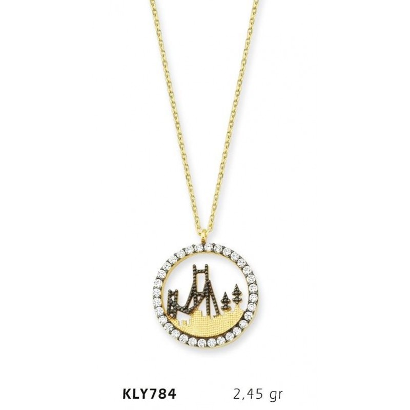 14 Ayar Altın Boğaz Köprüsü Motifli İstanbul Kolye KLY784 14 Ayar Altın Boğaz Köprüsü Motifli İstanbul Kolye KLY784