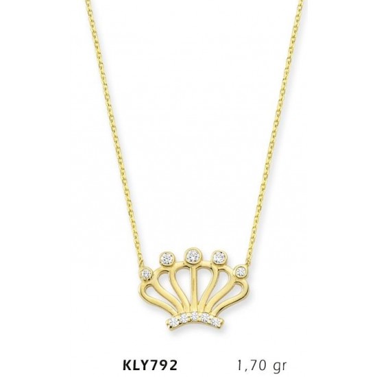 14 Ayar Altın Kral Tacı Kolye KLY792