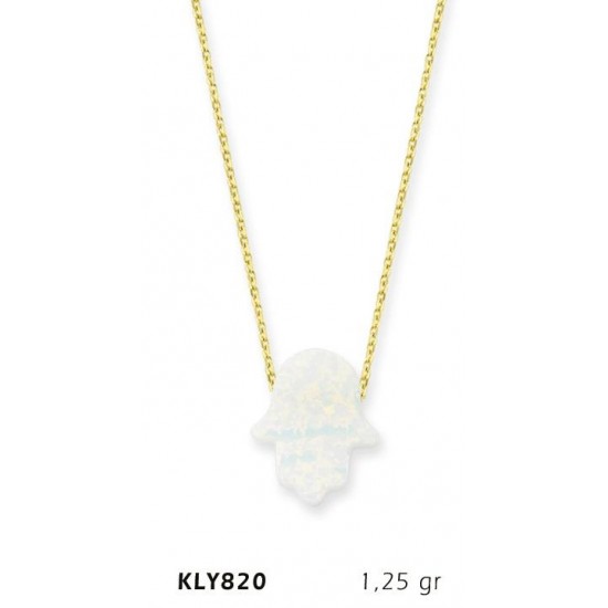 14 Ayar Altın Beyaz Opal Taşlı Fatma Eli Kolye KLY820 14 Ayar Altın Beyaz Opal Taşlı Fatma Eli Kolye KLY820