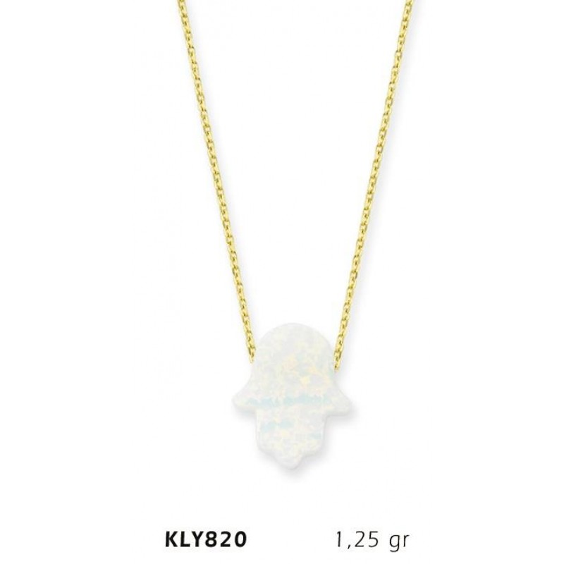 14 Ayar Altın Beyaz Opal Taşlı Fatma Eli Kolye KLY820 14 Ayar Altın Beyaz Opal Taşlı Fatma Eli Kolye KLY820