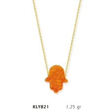 14 Ayar Altın Turuncu Opal Taşlı Fatma Eli Kolye KLY821
