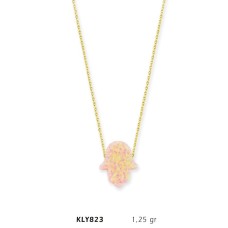 14 Ayar Altın Pembe Opal Taşlı Fatma Eli Kolye KLY823
