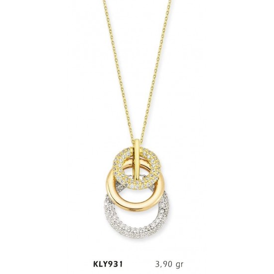 14 Ayar Altın İç İçe Halka Kolye KLY831