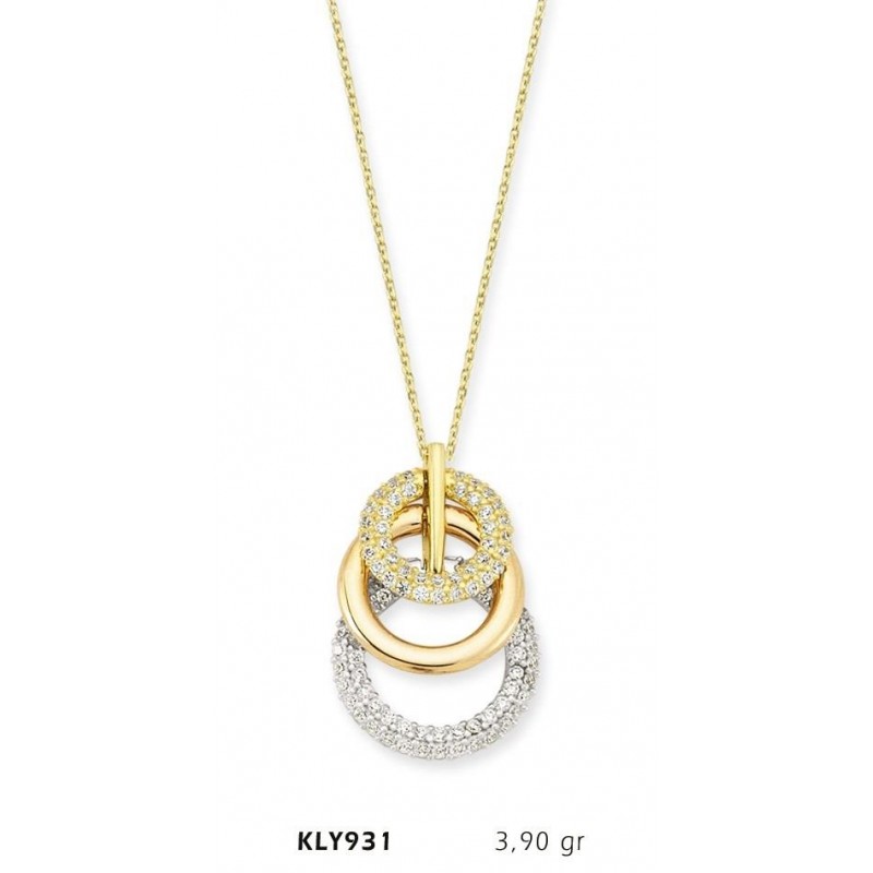 14 Ayar Altın İç İçe Halka Kolye KLY831
