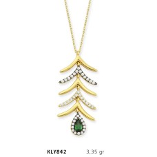 14 Ayar Altın Yeşil Damla Taşlı Kolye KLY842