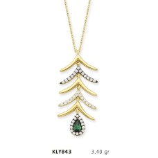 14 Ayar Altın Yeşil Damla Taşlı Kolye KLY843