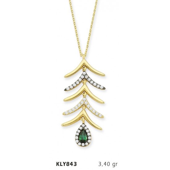14 Ayar Altın Yeşil Damla Taşlı Kolye KLY843