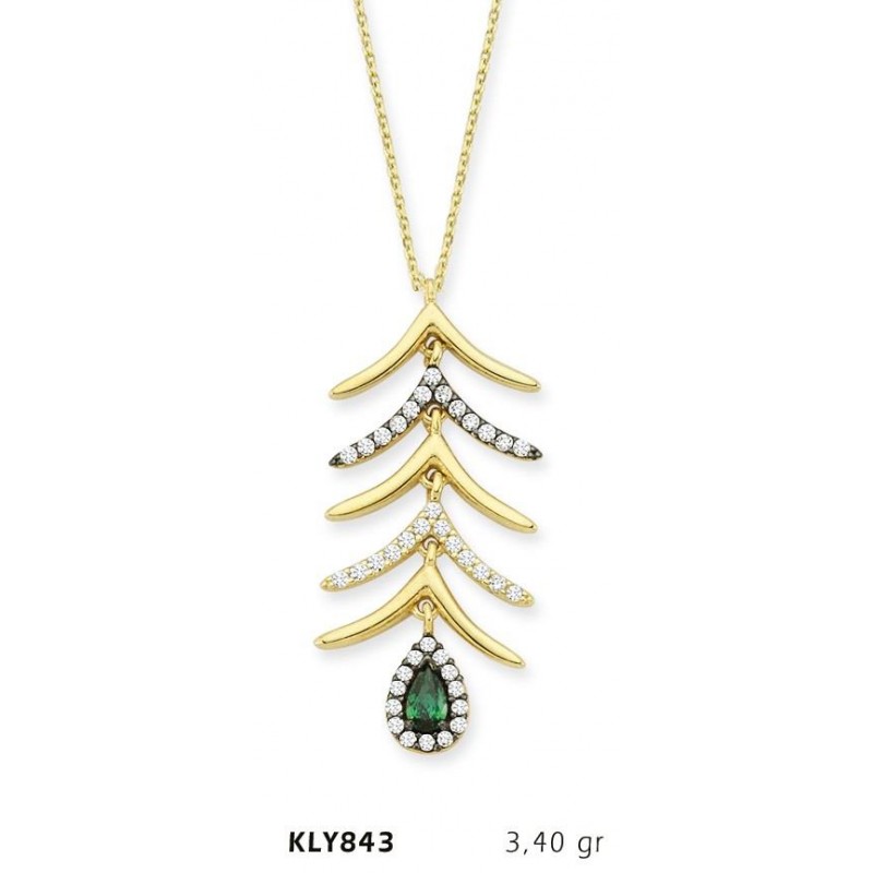 14 Ayar Altın Yeşil Damla Taşlı Kolye KLY843