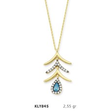 14 Ayar Altın Mavi Damla Taşlı Kolye KLY845