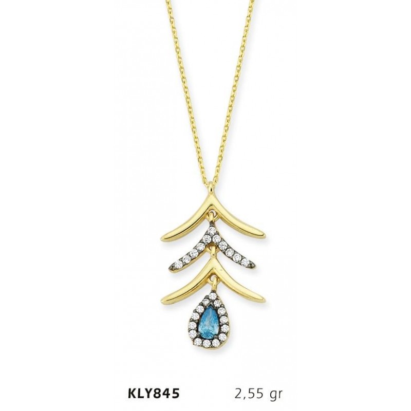 14 Ayar Altın Mavi Damla Taşlı Kolye KLY845 14 Ayar Altın Mavi Damla Taşlı Kolye KLY845
