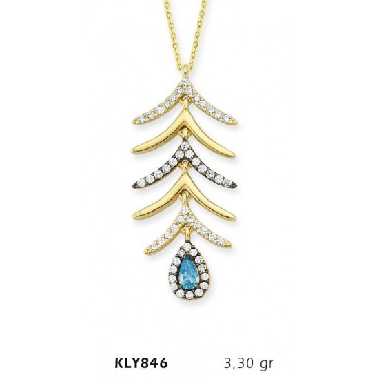 14 Ayar Altın Mavi Damla Taşlı Kolye KLY846