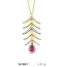 14 Ayar Altın Kırmızı Damla Taşlı Kolye KLY847