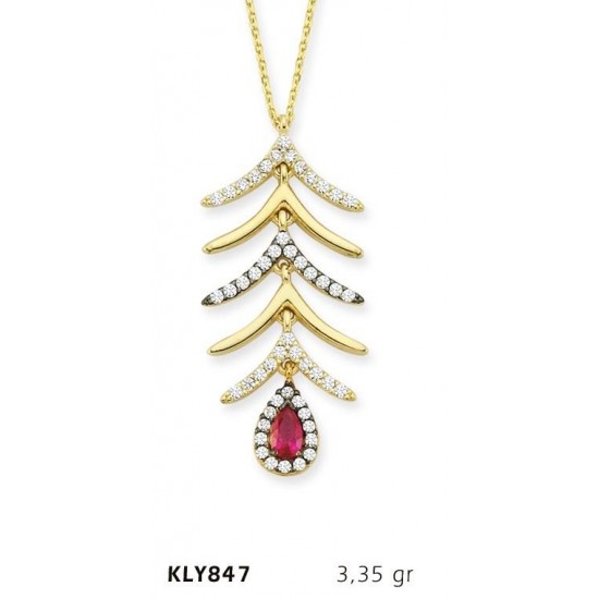 14 Ayar Altın Kırmızı Damla Taşlı Kolye KLY847 14 Ayar Altın Kırmızı Damla Taşlı Kolye KLY847