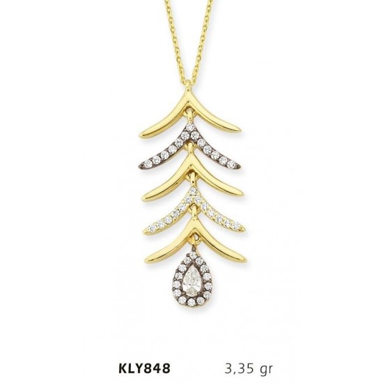 14 Ayar Altın Beyaz Damla Taşlı Kolye KLY848 14 Ayar Altın Beyaz Damla Taşlı Kolye KLY848