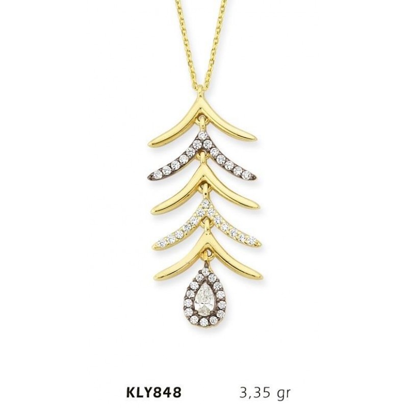 14 Ayar Altın Beyaz Damla Taşlı Kolye KLY848 14 Ayar Altın Beyaz Damla Taşlı Kolye KLY848