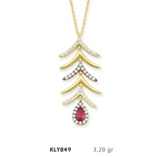 14 Ayar Altın Kırmızı Damla Taşlı Kolye KLY849